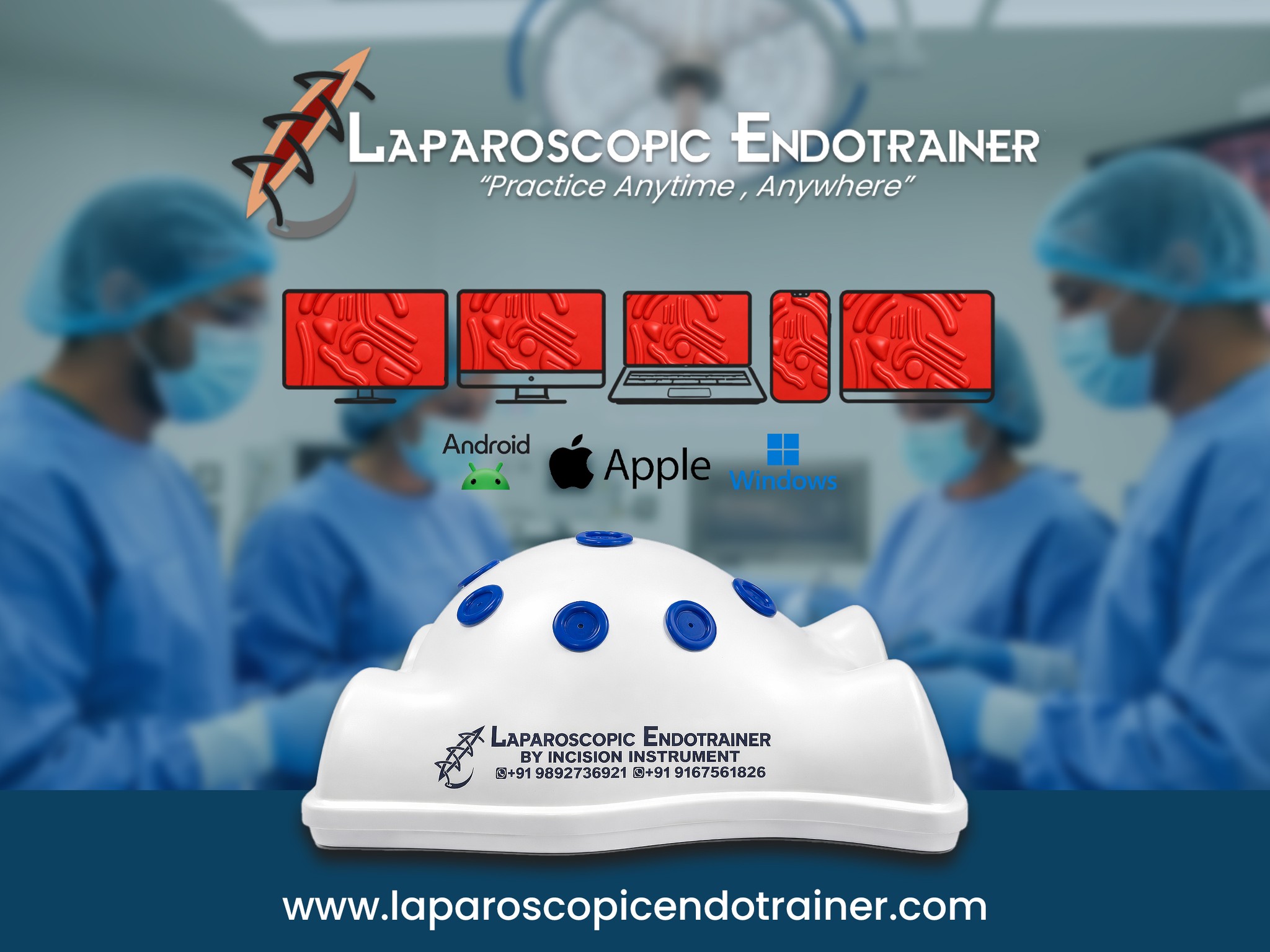 Incision Instrument laparoscopic Endo trainer compatible with TV, PC, laptop, mobile and iPad for laparoscopic surgery training on Android, iOS and Windows devices.