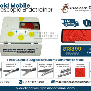 Laparoscopic Android Mobile Version Portable Endo Trainer Kit with 5 Reusable Stainless Steel Laparoscopic Instruments, Suturing Pad, Thread Passing Module, CE Certified Portable Surgical Training Simulator for Laparoscopic Skill Development