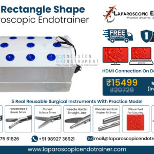 Laparoscopic Virtual Video Endo Trainer Acrylic Rectangle Box Shape with 1080P HD Camera, 360° Rotation, Zoom-In Zoom-Out Function, 5 Reusable Stainless Steel Laparoscopic Instruments, CE Certified Surgical Training Simulator