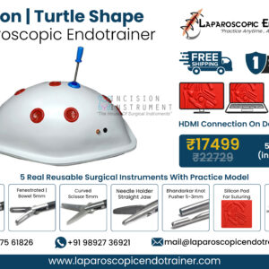 Laparoscopic Virtual Video Endo Trainer Ethicon Type Turtle Shape with 1080P HD Camera, 360° Rotation, Zoom-In Zoom-Out Function, 5 Reusable Stainless Steel Laparoscopic Instruments, CE Certified Surgical Training Simulator