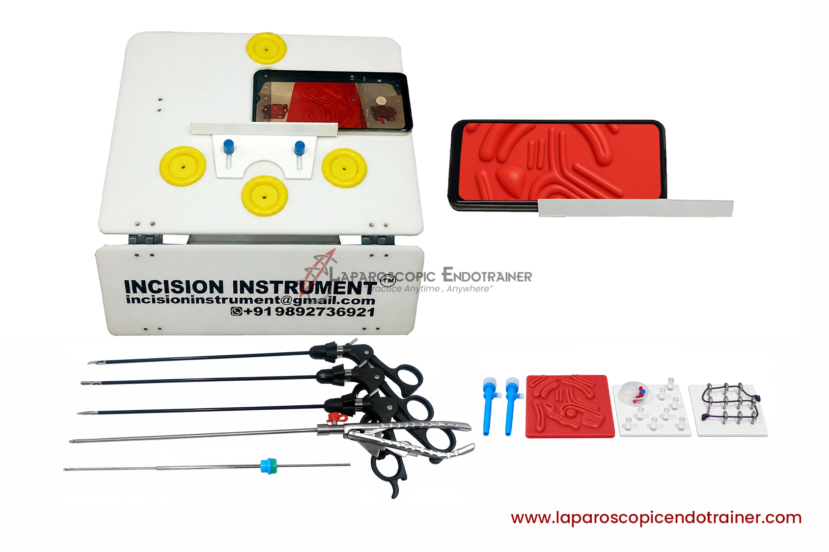 37-laparoscopic-portable-foldable-endotrainer-practice-portable-android-mobile-no-electricity-require-5-real-reusable-laparoscopic-instruments-practice-module-red-high-grade-silicon-pad-for