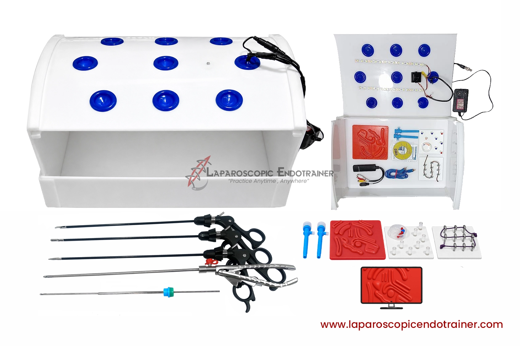 21-laparoscopic-box-rectangle-shape-360-degree-fix-hd-camera-5-reusable-instruments-tv-connection