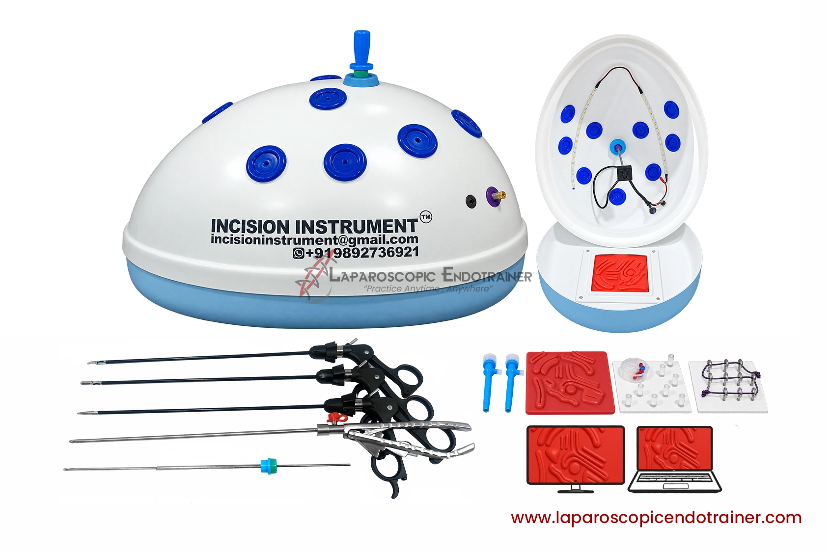 14-laparoscopic-oval-egg-anda-shape-360-degree-detachable-camera-zoom-in-zoom-out-function-5-reusable-instruments-tv-laptop-connection