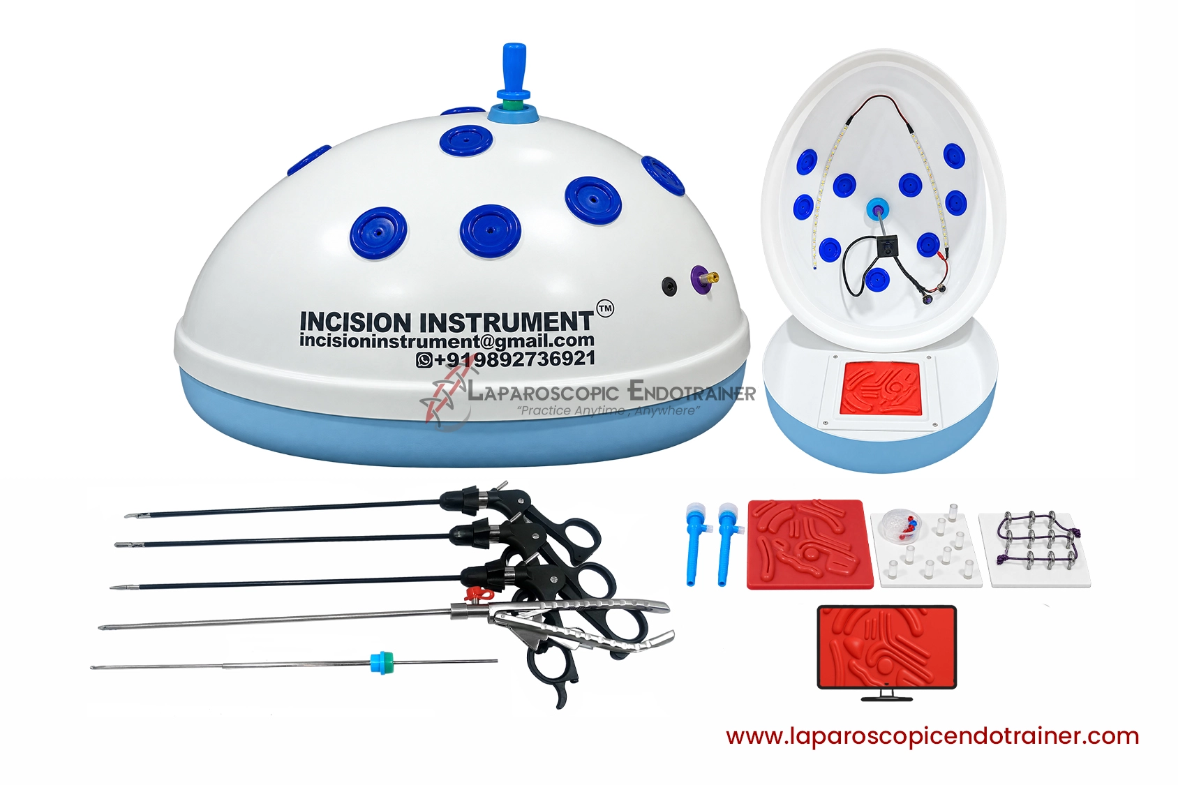 13-laparoscopic-oval-egg-anda-shape-360-degree-detachable-camera-zoom-in-zoom-out-function-5-reusable-instruments-tv-connection